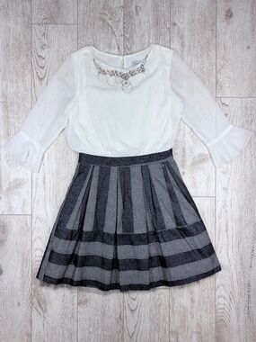 Rinascimento White Blouse with Black & Gray Pleated Skirt